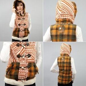 High end luxury wool indie core hooded vest Da-nang plaid geometric